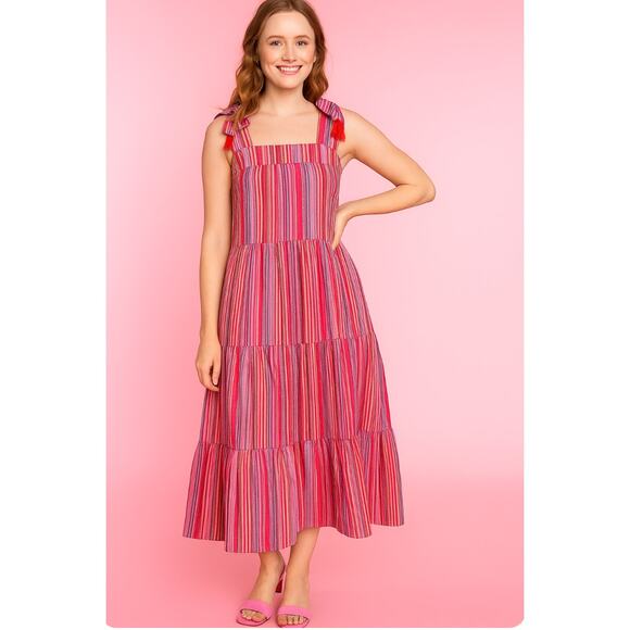 Crosby by Mollie Burch Multicolor Striped Tiered Sundress Women’s S Boho - Picture 1 of 8